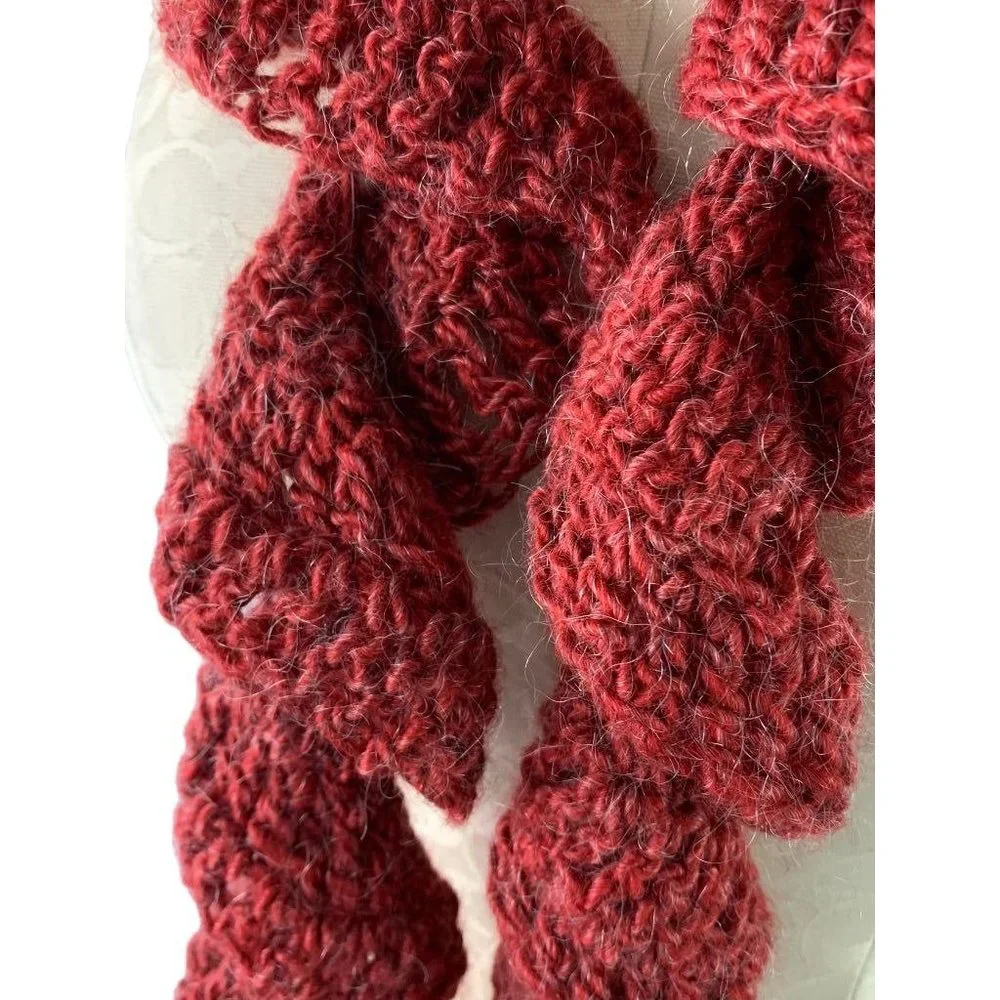 Flounce Crochet‎ Ruffle Scarf Dark Red Fuzzy 57